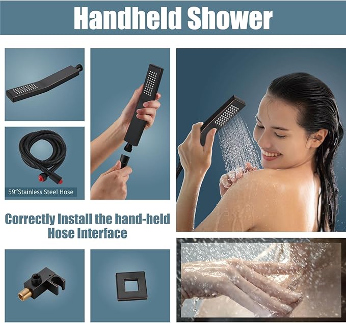 Aolemi Ceiling Mount Shower System Rain Shower Head with Handheld Spray High Pressure Shower Faucet Set Rough-in Valve Shower Trim Kit Included Bathroom Oil Rubbed Bronze 12 Inch Ceiling Shower Head
