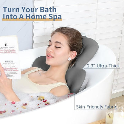 Bath Cushion, Full Body Bathtub Pillow with 160 Suction Cups, Bath Mat for Head and Neck Support, with Laundry Bag (Dark Gray, 60.2" x 16.2")