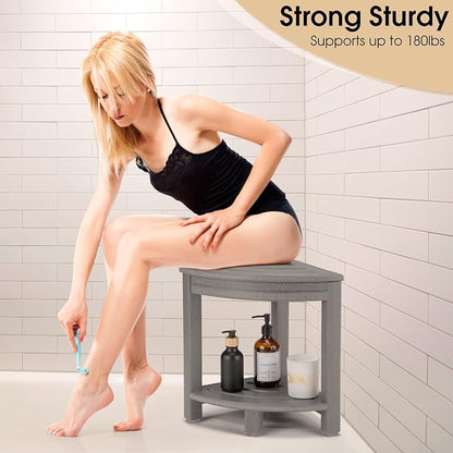 HDPE Corner Shower Stool,Shower Bench Seat with Storage Shelf for Shaving Legs Plastic Spa Bath Step Foot Rest for Bathroom Small Place (Grey)