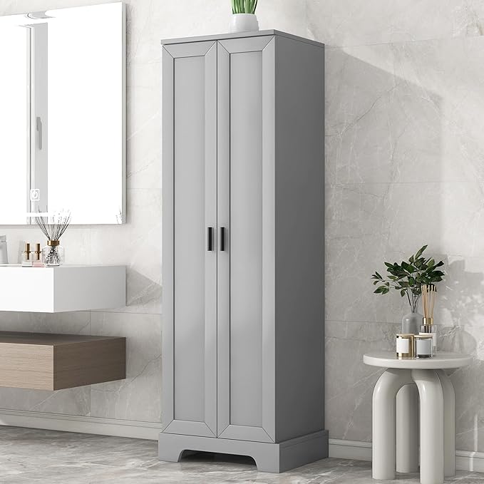 Favfurish 70" Tall Bathroom Storage Cabinet with Doors,Modern Linen Cabinets w/Adjustable Shelves & Anti-Tipping Device,Easy Assembly,Freestanding Organizer for Dining Room,Kitchen,Office,Grey