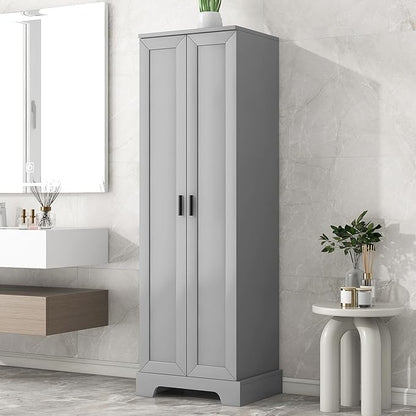Favfurish 70" Tall Bathroom Storage Cabinet with Doors,Modern Linen Cabinets w/Adjustable Shelves & Anti-Tipping Device,Easy Assembly,Freestanding Organizer for Dining Room,Kitchen,Office,Grey