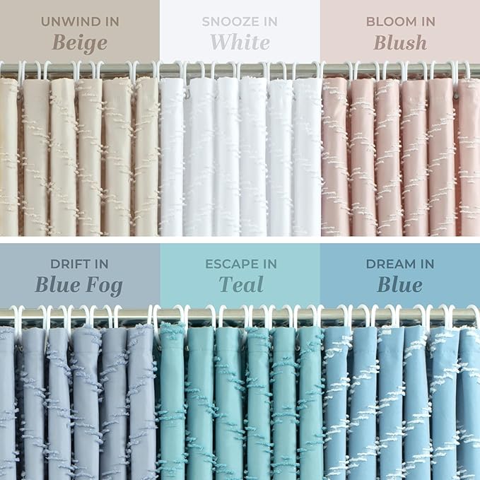 84inches Extra Long Teal Shower Curtain Boho Farmhouse Shower Curtain 72 x 84 Tufted Chevron Textured Minimalist Shower Curtains for Bathroom