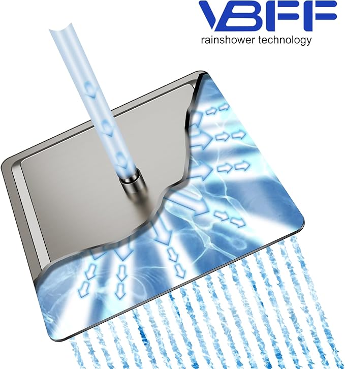 VBFF-Shower Head,rain shower head, 16 inch- Square Shower Head, 1.8 GPM Flow Rate, rainfall showerhead,VBFF10 (Brushed Nickel)