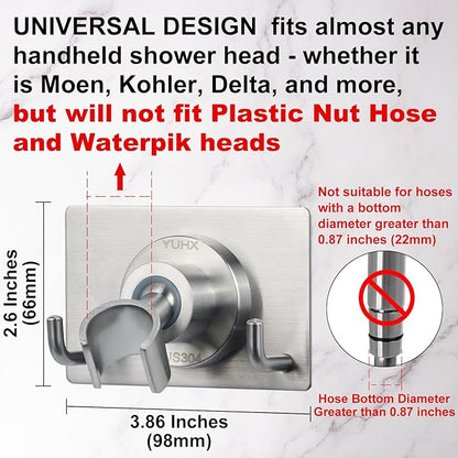 Shower Head Holder All Metal Strong Adhesive and Drilling Screws Two Installation Methods, Adjustable Handheld Shower Head Mount,Stainless Steel Hand held Showerhead Wand Bracket