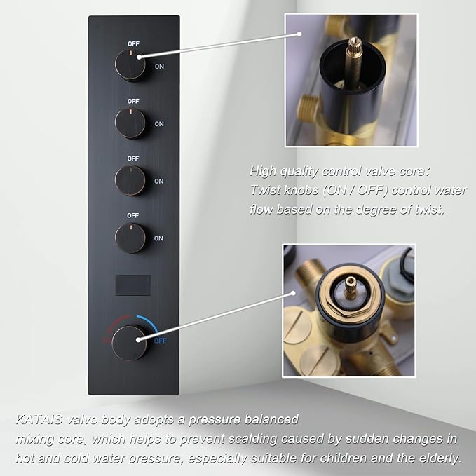 Oil Rubbed Bronze Digital Display Shower System with 16X24 inch Ceiling Mounted Shower Head(Rain&Waterfall Modes), with Handheld Spray and 6 PCS Dual Modes Body Jet
