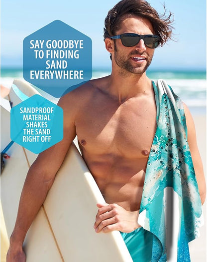 VENTURE 4TH Microfiber Beach Towel: Quick-Dry, Compact, Sand-Free, Absorbent, Sandproof and Lightweight - Perfect for Camping, Beach, and Roadtrips (Striped Starfish Design | 35x78 inches)