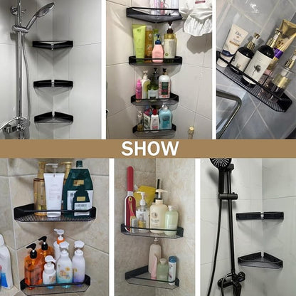 Corner Shower Caddy, 4 Pack Adhesive Bathroom Shelves，Acrylic Shower Shelf Rack, No Drilling Bathroom Organizers and Storage Racks,Black (4 Pack)