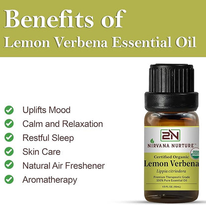 Lemon Verbena Essential Oil USDA Certified Organic, 100% Pure Natural Premium Grade, Undiluted