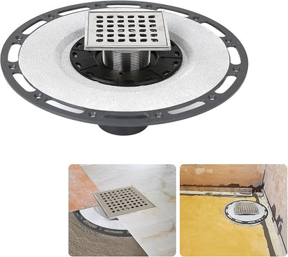 4-Inch Square Shower Drain with Bonding Flange - Durable Stainless Steel Shower Drain Flange Kit for Quick Drainage, Easy Installation, Ideal for Bathroom & Wet Area Renovations