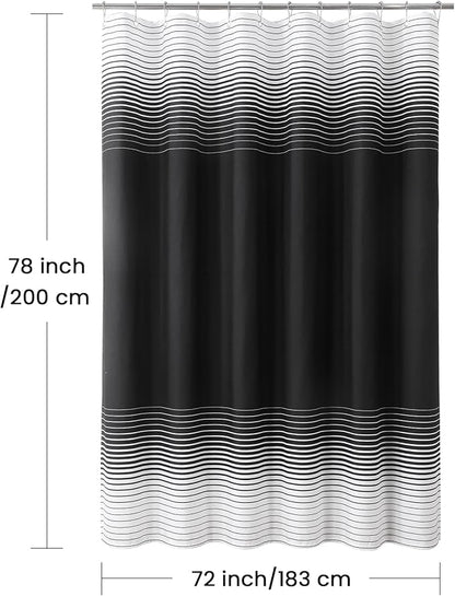 Black Shower Curtain 78 Inches Long, Modern Black and White Gradient Horizontal Stripe Waterproof Polyester Shower Curtains for Bathroom, 72x78 Inches
