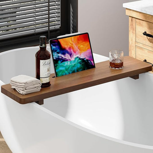 Premium 1.2IN Thickened African Solid Teak Bathtub Tray, 35” Waterproof Bath Caddy with Adjustable Legs, Bathtub Accessories, Fits Most Bath Tubs
