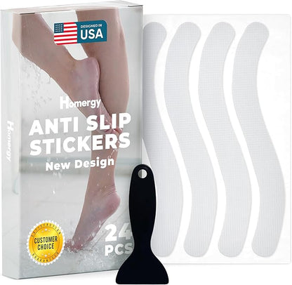Anti-Slip Shower Stickers - Help Reduce Slipping in Bathtub & Shower, Clear Non-Slip Bath Strips, Strong Adhesive Bathtub Appliques Suitable for Homes with Kids, Adults & Seniors - 24 Pcs - Homergy