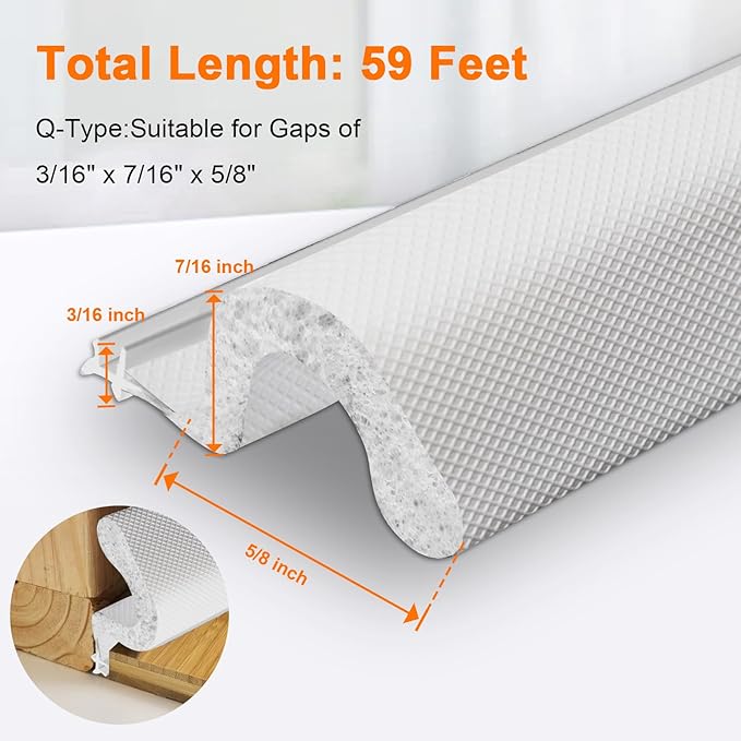 Storystore Door Weather Stripping 59 FT, Foam Kerf Weather Stripping Door Seal for Doors and Windows Insulation with Slot Card Frame