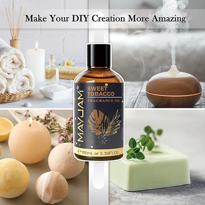 MAYJAM 100ML/3.38FL.OZ Sweet Tobacco Fragrance Oils with Glass Dropper, Essential Oils for Diffusers for Home, Long Lasting Scented Oils for Diffusers Soap Candle Making