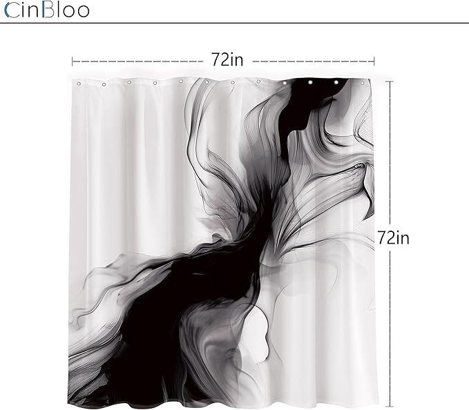 Cinbloo Black and White Marble Shower Curtain 72Wx72H Abstract Modern Neutral Ombre Grey Minimalist Bathroom Decor Elegant Ink Texture Cloth Fabric Bathroom Decor with 12 Hooks