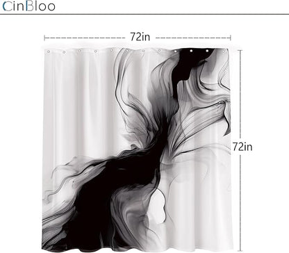 Cinbloo Black and White Marble Shower Curtain 72Wx72H Abstract Modern Neutral Ombre Grey Minimalist Bathroom Decor Elegant Ink Texture Cloth Fabric Bathroom Decor with 12 Hooks