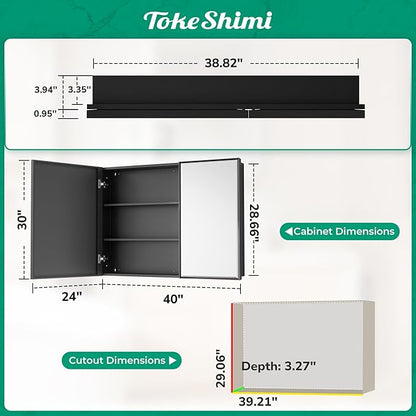 TokeShimi 40x30 Beveled Mirror with Storage Bathroom, Black Recessed Medicine Cabinet with Mirror Aluminum, Wall Mount Metal Recessed Medicine Cabinets for Bathroom