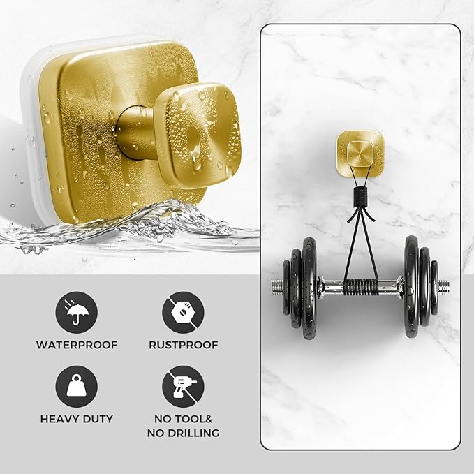 Shower Hooks for Inside Shower,Reusable Suction Cup Hooks for Glass Window,Mirror,Removable Towel Hooks for Bathroom,2 Pack(Gold)