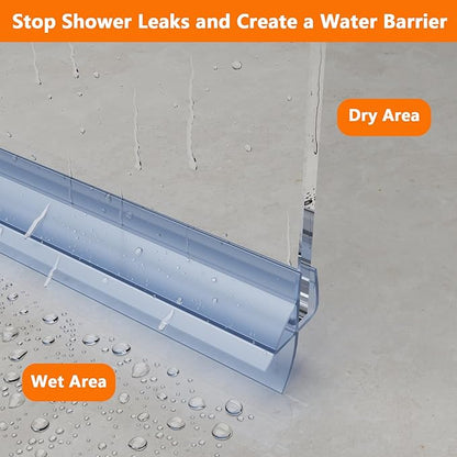 Frameless Shower Door Bottom Seal, 36" Long Shower Sweep for 1/4" (6mm) Glass, Clear Vinyl with Drip Rail – Prevent Leaks & Create a Waterproof Barrier