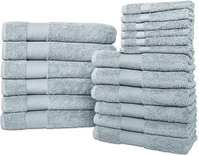 Hencely 18-Piece Bath Towel Set - High Absorbency, Quick Drying - 100% Soft Turkish Cotton - 6 Bath Towels, 6 Hand Towels, 6 Washcloths - Bathroom, Home, Hotel, Spa, and Gym - 18-Pack Water Green
