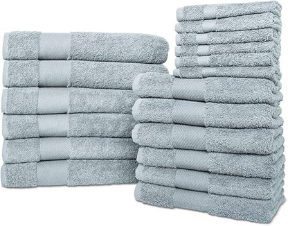 Hencely 18-Piece Bath Towel Set - High Absorbency, Quick Drying - 100% Soft Turkish Cotton - 6 Bath Towels, 6 Hand Towels, 6 Washcloths - Bathroom, Home, Hotel, Spa, and Gym - 18-Pack Water Green