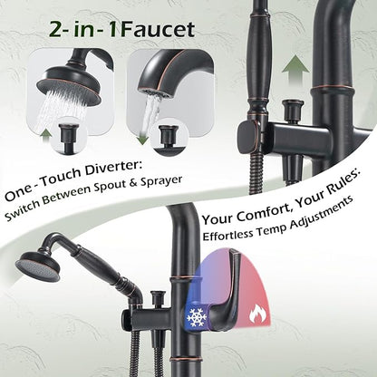 Luxury Free Standing Tub Faucet, Classic Brass Freestanding Bathtub Faucet, Lexdale Bathroom Floor Mount Tub Filler with handheld Sprayer Supply Lines Included Oil Rubbed Bronze (LD8911-ORB)