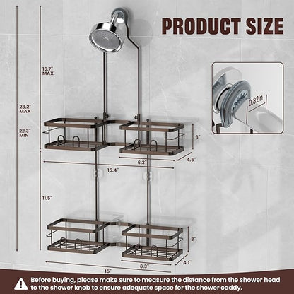 REINHARDT Adjustable Shower Caddy Hanging Rustproof Shower Caddy for Handheld Showerheads, Shower Organizer with Hooks Soap Holder, Anti-Swing Shower Rack Bathroom Accessories, Bronze