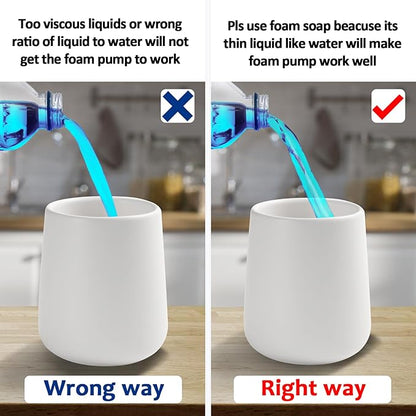 Soap Foaming Dispenser Ceramic with Easy-to-Press Pump Hand Foam Dispenser for Shampoo Bathroom Kitchen 12 oz 2pcs