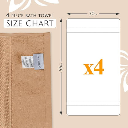 Maura Exquisite 4-Piece Turkish Bath Towel Set: Ultra-Soft, Thick, and Plush Towels for a Premium Hotel Experience in Timeless Classic Brown Elegance, Extra Large 30"x56"