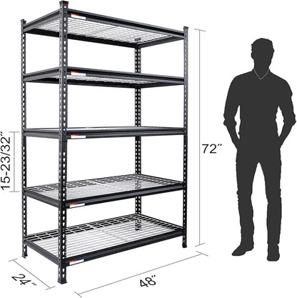 WORKPRO 5-Tier Metal Storage Shelving Unit, 48”W x 24”D x 72”H, Adjustable Storage Rack Heavy Duty Shelf, 4000 lbs Load Capacity (Total), for Garage, Kitchen, Bathroom, Warehouse, Black/Sliver, 2 Pack