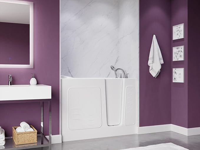 ANZZI Walk In Tub 53'' x 26'' in White, Easy Access, Quick Fill Faucet, Extendable Handheld Shower, Slip-Resistant, ADA Compliant, Ergonomic Head Rest, Safe Reach Grab Bar - AMZ2653RWS-CP