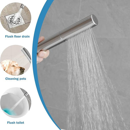 RUMOSE Brushed Nickel Bathtub Filler Freestanding Tub Filler Floor Mount Tub Faucet Waterfall Bathtub Faucet with CUPC Certified High Flow Brass Bath Shower Faucets with Handheld Sprayer