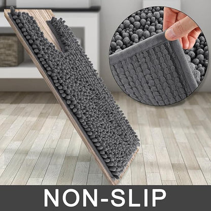Yimobra Toilet Rug U Shaped Washable 24x24 Inch - Ultra Soft Absorbent Chenille Bath Rugs for Toilet, Quick Dry & Machine Washable, Non Slip Contour Bathroom Mat, Dark Gray