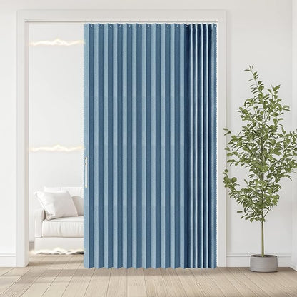 Accordian Door Curtain, 100% Blackout Folding Magnetic Doorway Curtains,Linen Style Closet Doors,for Room Divider,Privacy Protection（W72 x L78,Blue,1 Panel）