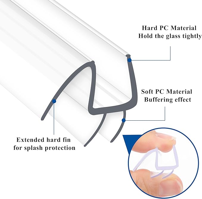 Frameless Shower Door Seal Strip 4 Pack x 39 Inch MD Glass Shower Door Bottom Seal Side Seal Strip Door Sweep for 3/8" Glass Ultra-Clear Polycarbonate Stop Shower Leaks Create A Water Barrier