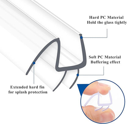 Frameless Shower Door Seal Strip 4 Pack x 39 Inch MD Glass Shower Door Bottom Seal Side Seal Strip Door Sweep for 3/8" Glass Ultra-Clear Polycarbonate Stop Shower Leaks Create A Water Barrier