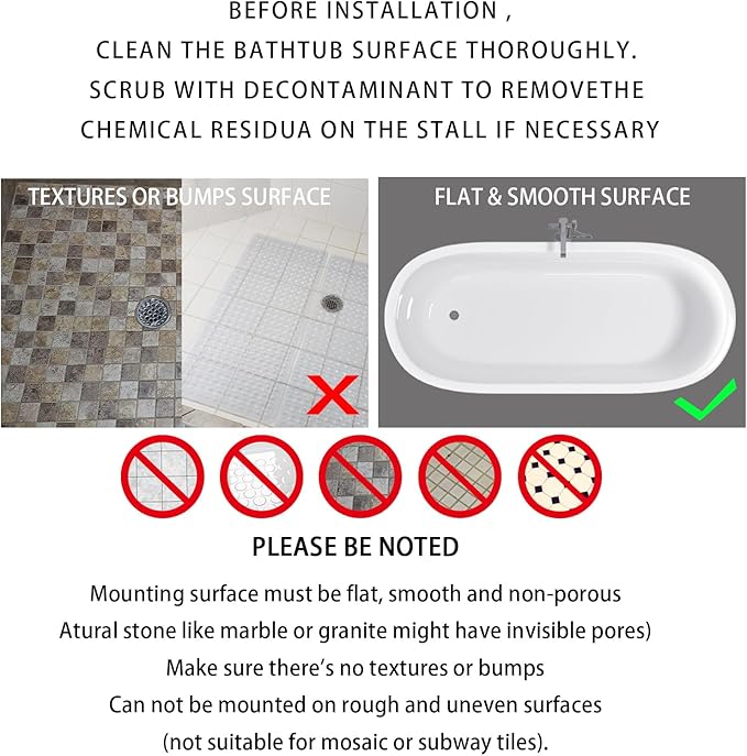 Yimobra Bathtub Mat Non Slip, Super Strong Suction Cups, 27.5"x15.5" Long Shower Mat with Drain Holes, Machine Washable Fast Draining Bath Mats, Bathroom Essentials,Clear