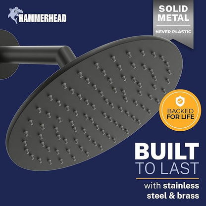 HammerHead Showers® Solid Metal 8 Inch Rainfall Shower Head – MATTE BLACK - Shower Head Rainfall - 2.5 GPM High Flow Shower Head Optimized for Pressure – Large Round Rain Shower Heads