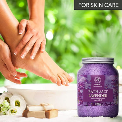 Sea Salt Lavender with Natural Lavender Essential Oil 46 Oz - Lavender Bath Salts - Lavanda Salt 1300g - Best for Good Sleep - Stress Relief - Beauty - Relaxing - Bathing - Body Care