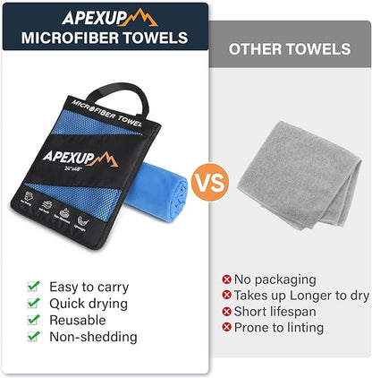 APEXUP Microfiber Travel Towel, Ultra Absorbent Quick Dry Towels, Lightweight Gym Sports Camping Towel for Workout, Yoga, Beach, Shower, Swimming (48"×24", Blue)