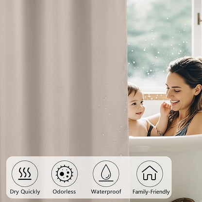 Waterproof Fabric Long Shower Curtain Liner with 3 Extra-Large Magnets, 72 x 78 inch Extra Long Khaki Cloth Shower Liner Machine Washable, Hotel Quality Lightweight Shower Curtain for Bathroom