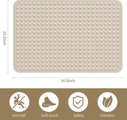 Yolife Extra Large Shower Mat, 34.3" L x 23.3" W TPE Anti Slip Stand Up Shower Mat with Drain Holes and Suction Cups, Large Size Mat More Suitable for Shower Stall, No Odor, Heavy Mat