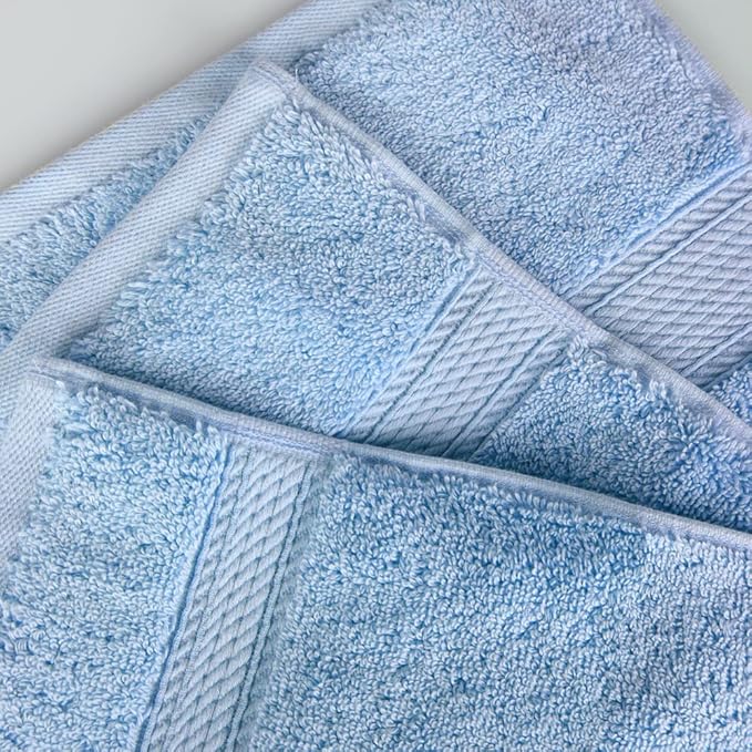 Superior Egyptian Cotton Pile Hand Towel Set of 4, Ultra Soft Luxury Towels, Thick Plush Essentials, Absorbent Heavyweight, Guest Bath, Hotel, Spa, Home Bathroom, Shower Basics, Light Blue