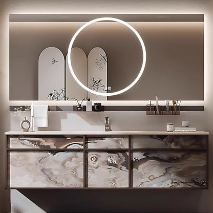 68IN Modern Bathroom Vanity with Sink - Bathroom Vanity with 2 Drawer Organizer, LED Mirror Lights & Defogging Function | Wall - Mounted Vanity with Multifunctional Storage Rack