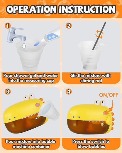 Lehoo Castle Baby Bath Toys, Dinosaur Bath Bubble Machine, Bath Toys for Kids Ages 1-3, Automatic Bathtub Toys Bubble Maker Gifts for Boys Girls, Yellow