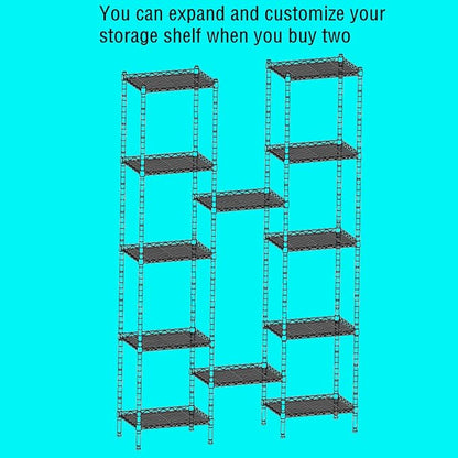 REGILLER 6 Wire Shelving Steel Storage Rack Adjustable Unit Shelves for Laundry Bathroom Kitchen Pantry Closet(Black,11.7" D x 21.4" W x 63" H)