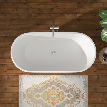 63 Inch Freestanding Bathtub White Acrylic Roll Top Soaking Tub with Chrome Drain Spacious Tub for Modern Homes, YSB9221
