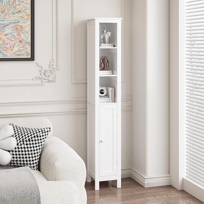 Tall Bathroom Storage Cabinet with Adjustable Shelves,66.92" H Slim 1-Door Freestanding Cabinet for Small Spaces, Bathroom,Kitchen, Living Room,White