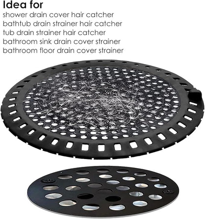 2PCS Shower Hair Drain Catcher/Strainer/Cover/Filter/Trap, Hair Stopper Floor Drain, Stainless Steel with Silicone Edge Drain Protector, Black, 4.75 Inch Diameter