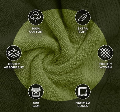 Avalon Towels Luxury Washcloths Value Pack of 12 – Premium Cotton, Soft & Absorbent Wash Cloths for Body and Face, Hotel and Spa Quality Wash Clothes, Quick Dry and Machine Washable (Moss)